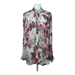 Haute Hippie Shirt Womens Medium Floral Silk Button Front Blouse Romantic Boho